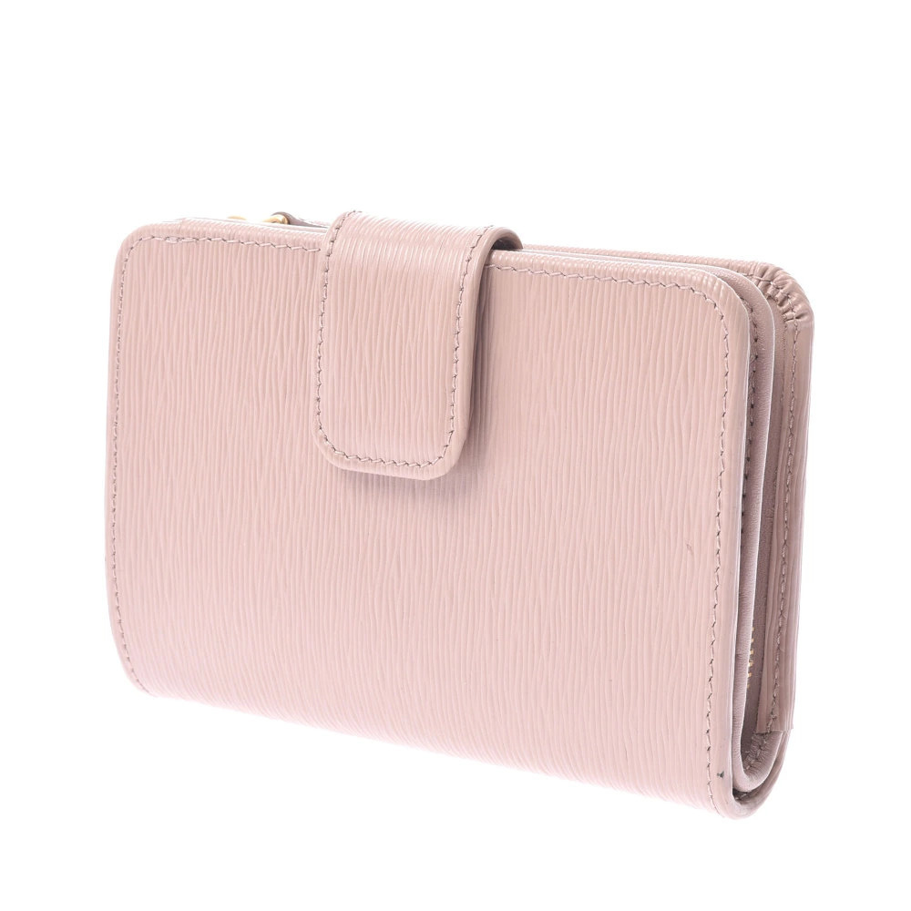 Prada fold embossed beige compact bi zipper wallet pink leather Tan Pink